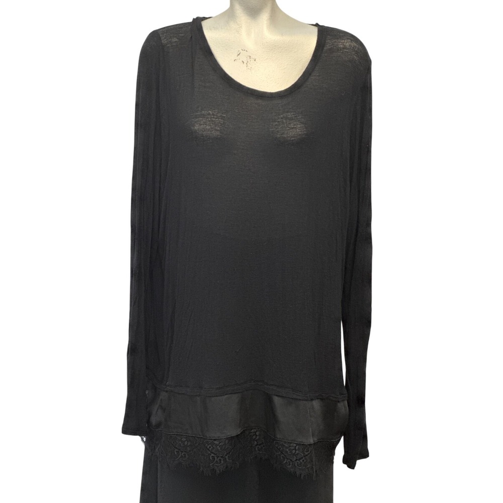 Love on a Hanger Womens Black Lace Hem Long Sleeve Top Size 2X Stretchy Sheer